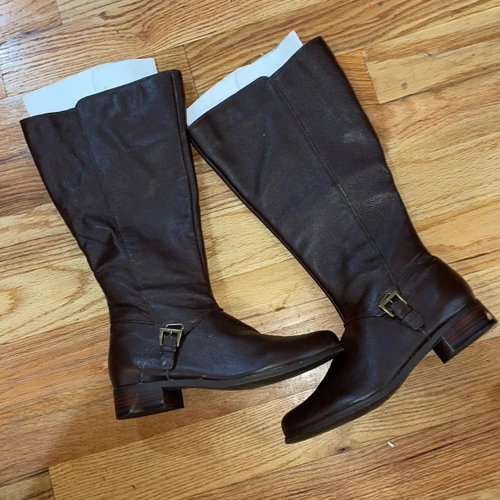 NEW Flat Genuine LEATHER KNEE HIGH WIDE CALF PLUS BOOTS Brown 10